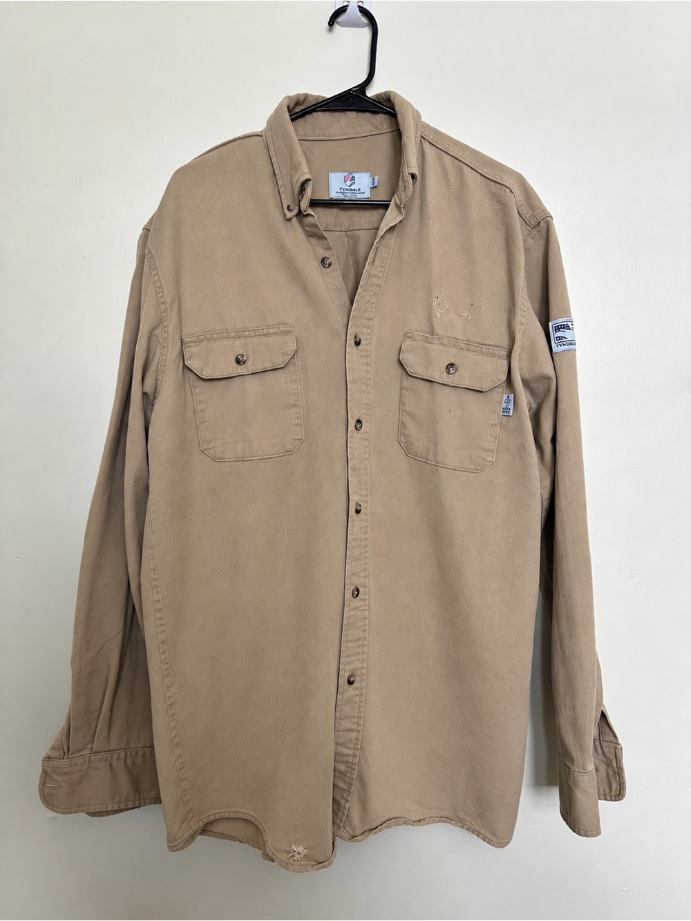 Tyndale FR Men’s Large Long Khaki Flame Resistant CAT 2 NFPA 2112 Work Shirt